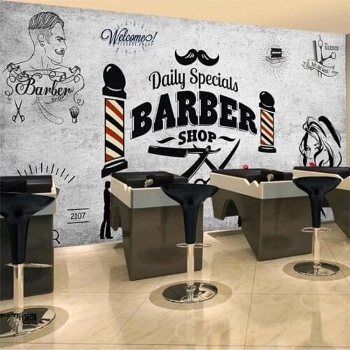 Custom Self-Adhesive Wallpaper 3d Mural Retro Hair Salon Trend Hairstyle Beauty Salon Barber Shop TV Background Papel de parede
