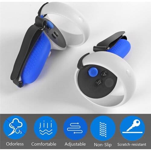 VR Controller Handle Grip Silicone Protective Cover Sleeve with Adjustable Fixed Wrist Strap for Oculus Quest 2 VR Headset