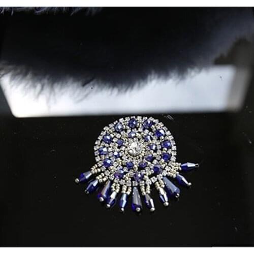 Blue round drop beaded patches applique patches for clothing patch sewing accessories parches bordados embroidered patches