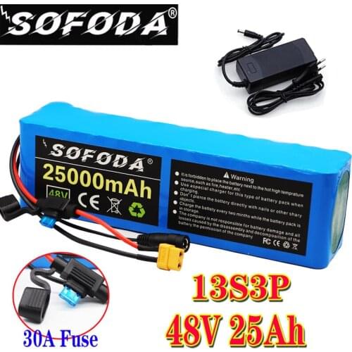 Sofoda 48V Battery 25AH ebike battery 30A BMS 48V battery 30A 18650 Lithium Battery Pack For Electric bike Electric Scooter