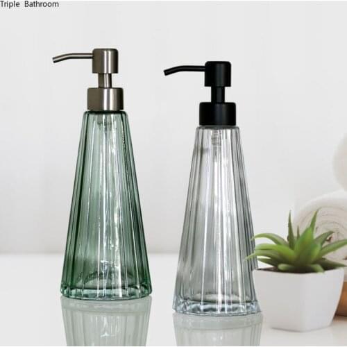 1 pc Transparent Liquid Soap Bottle European Style Vertical Stripe Glass Hand Sanitizer Bottle Bathroom Hotel Soap Bottles