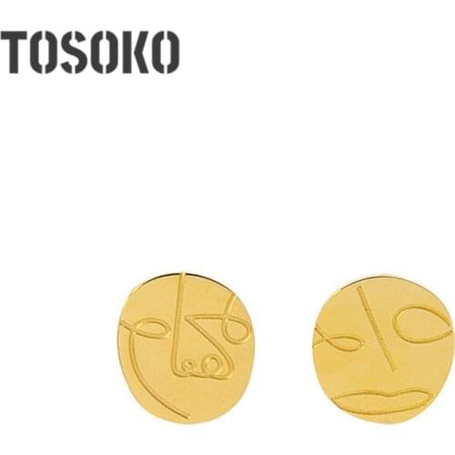 TOSOKO Stainless Steel Jewelry Abstract Art Line Face Portrait Earrings Individual Stud Earrings For Female BSF312