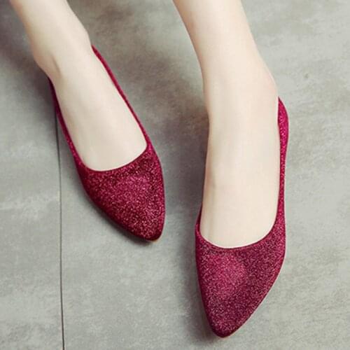 All-match womens pointed toe shoes casual casual Bling flat shoes elegant plus size 33-43 womens flat