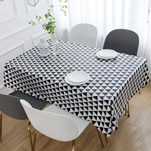 Black White Geometric Table Cloth Waterproof PVC Tablecloth Oilcloth Tablecloth Dining Table Cover Kitchen Home Decor Cloth W