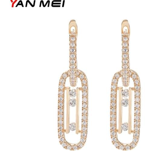 YANMEI Oval Full Zircon Earrings Korean Temperament Net Red Female Long Section Cold Wind High Sense Ear Jewelry