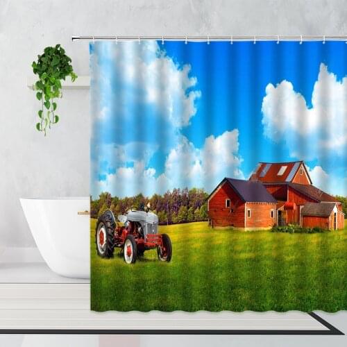 Rural Farm Scenery Shower Curtains Grassland Retro Truck Cabin Autumn Landscape Bathroom Waterproof Bath Curtain Set With Hooks