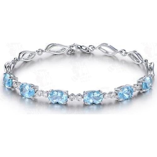 Aquamarine gemstones blue crystal chain bracelets for women femme white gold silver color jewelry bijoux bague girlfriend gifts