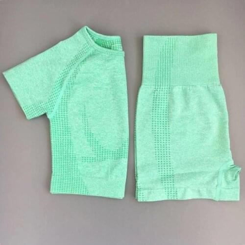 Women Short Sleeve Seamless Yoga Set Seamless Sport Suit Gym Clothes Fitness Crop Top Shirt High Waist Shorts Sportswear Sut