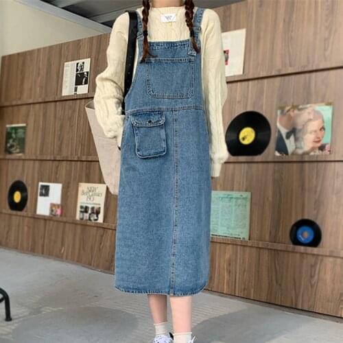 High Street Korean Fashion Denim Suspenders Dresses Women Sleevess Denim Sundress Preppy Style Cool Vintage Jeans Dress