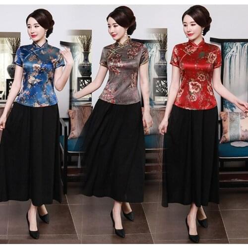 Short Sleeve Chinese Traditional Cheongsam Top Floral Retro Improved Tang Suit Female Blouse Stand Collar Qipao Shirt 5 Color