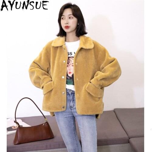 AYUNSUE Real Fur Coat Female Lamb Fur Korean Pink Jackets 2020 Autumn Winter Jacket Women Real Wool Coats Chaqueta Mujer MY3582