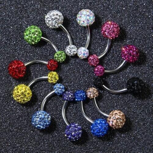1 PC Double Crystal Ball Piercing Belly Button Women Belly Button Rings Stainless Steel Belly Navel Button Anillos Body Jewelry