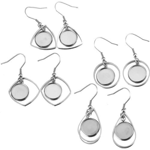 10pc Stainless Steel Tray Bezel Cabochon Earring Hook Blank Setting Round Pendant Ear Base DIY Glass Cameo Jewelry Making