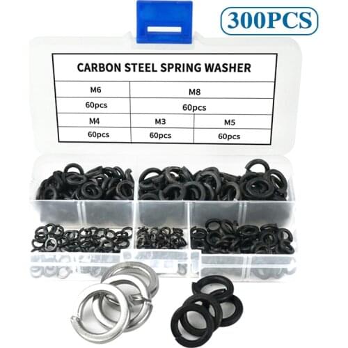 300/480pcs lock washers set stainless steel black carbon steel m2 m2.5 m3 m4 m5 m6 m8 m10 m12 spring lock washer assortment kit