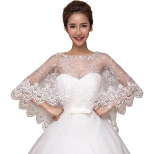634D Women Summer Floral Lace Wedding Cape Hollow Out Sheer Shawl Wrap 1920s Rhinestone Embellished Bridal Capelet Bolero Shrug
