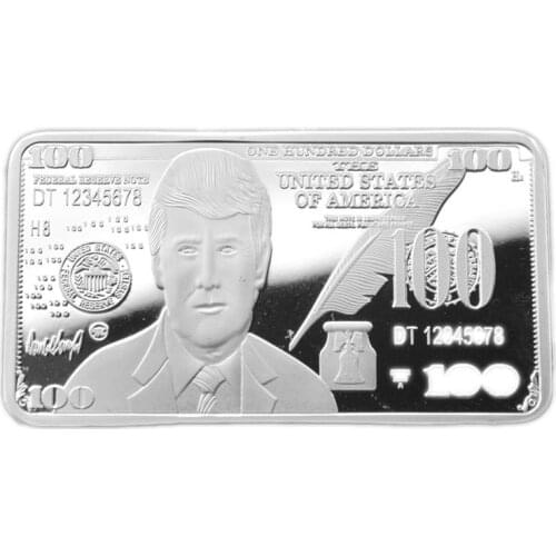 USA Trump 100 Dollar Silver Bullion Bar American Metal Coin Bars Souvenir Collectible