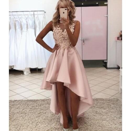 ANGELSBRIDEP High-Low Prom Dresses Vestidos de festa Fashion Scoop Neck Applique Special Occasion Celebrity Party Gowns