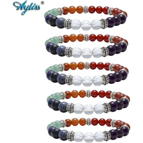 Ayliss Wholesale 7 Chakra Natural Stone Bracelet Reiki Healing Balancing Round Bead Gem Stone Bracelet Stretch Bracelet Jewelry