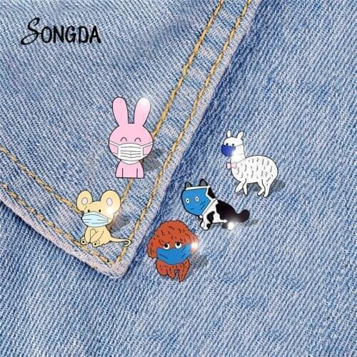 Cartoon Funny Animals Cute Cat Dog Rabbit Rat Brooches Pins Acrylic Art Epoxy Shirt Collar Pin Badge For Girl Gift Women Jewelry