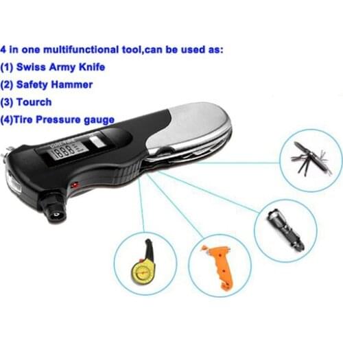 New Flashlight Tire Gauge Emergency Tool Digital LCD Car Tyre Tire Pressure Gauge Meter Hammer For Car Motorcycle Bicycle