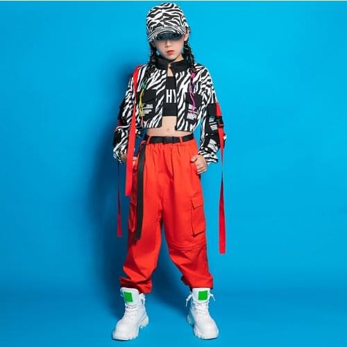 ChildrenS Jazz Dance Costume Girls Fashion Catwalk Zebra Tops Loose Pants Hip Hop Street Dance Costumes Rave Clothes DN8331