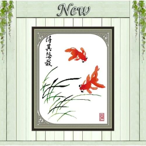 Leisure goldfish home decor paintings counted print on canvas DMC 14CT 11CT Chinese Cross Stitch Needlework Sets Embroidery kits