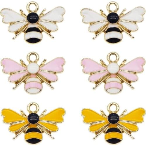 Julie Wang 6PCS Enamel Bee Charms Alloy Cartoon Honeybee Gold Tone Insect Pendant Bracelet Jewelry Making Accessory 3 Colors