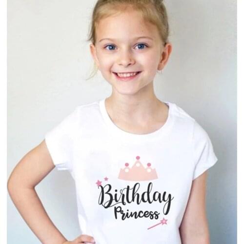 Birthday Princess T Shirt Kids Girl Clothes Short Sleeve T-shirt White Casual Shirt O-Neck Fashion Children Tshirt