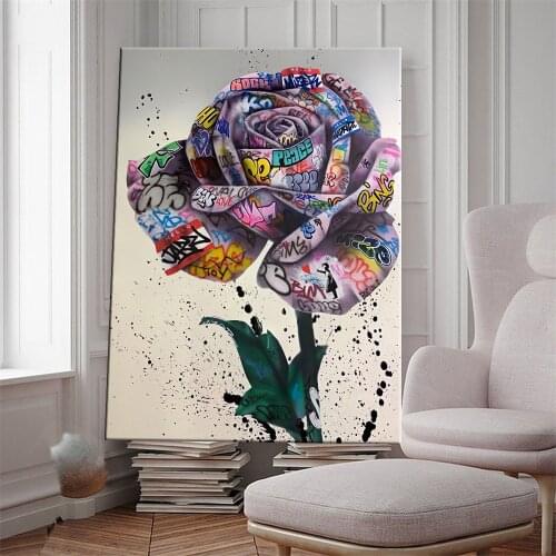 Graffiti Art Rose Flowers Canvas Painting Posters And Prints Wall Art Prints Street Art Of Love Nordic Art For Room Home Decor