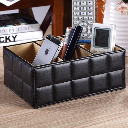European Style PU Leather Ellipse Square Storage Box Remote Control Phone Cosmetic Storage Box Home Office Storage Organizer