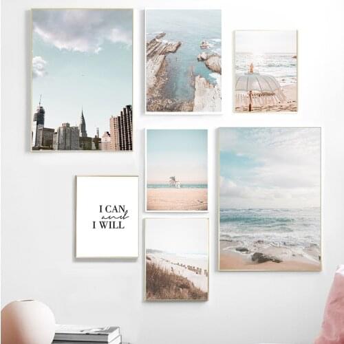 Sea Beach Wave Sky Building Reed Quotes Wall Art Canvas Painting Nordic Posters And Prints Wall Pictures For Living Room Decor