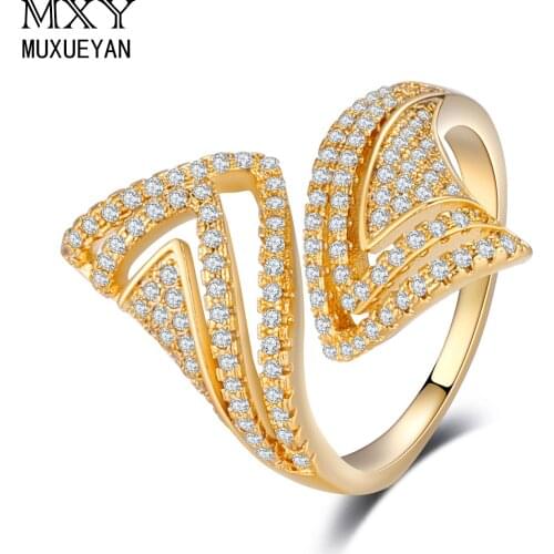 MUXUEYAN Open Elegant Geometric Rings For Women Micro Paved Zircon Ring For Ladies Silver Color Modern Female Jewerly 2021