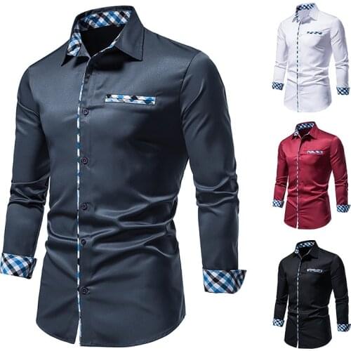 2021 Autumn New Mens Long Sleeve Fashion Button Shirt Contrast Casual Button Shirt Slim Dress Shirt