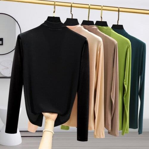 Spring new style modal half high neck bottoming shirt women half sleeve mask T-shirt inside looks thin and summer outside wear t