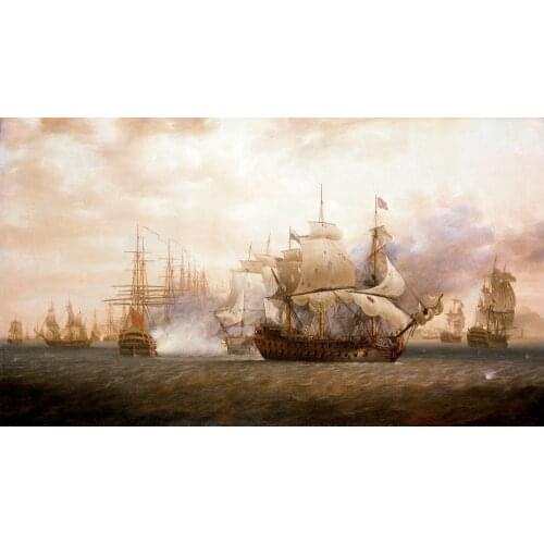 Wholesale oil painting # Battle of Frigate Bay Hoods anchored fleet (left) repels the French print oil painting on canvas