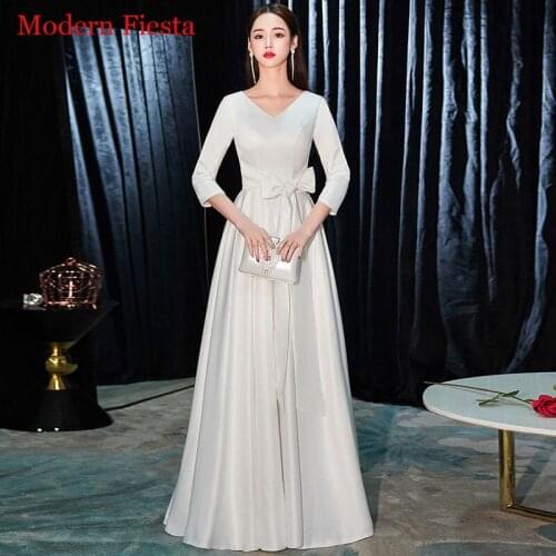 Satin V-neck Three Quarter Sleeves Wedding Dress Vestido De Novia Bride To Be Robe De Mariée suknia ślubna MF0179