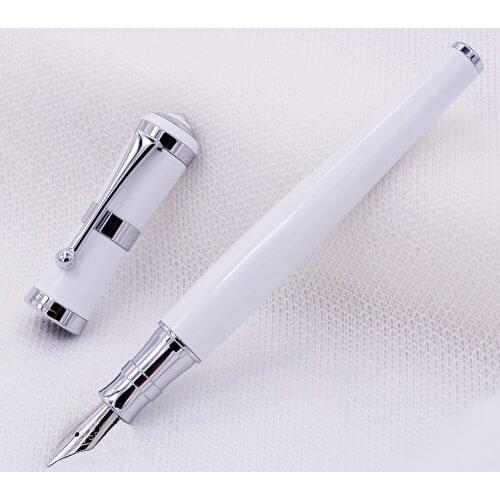 Fuliwen 2051 Metal Fountain Pen, Fresh Fashion Style Fine Nib 0.5mm Beautiful White for Office Home School, Men and Women