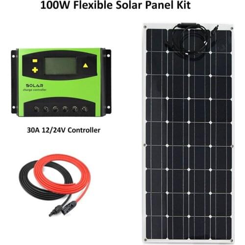 Solar Panel System DIY Kit Flexible 100W Monocrystalline silicon CELLS Panels+30A LCD solar controller+ cable
