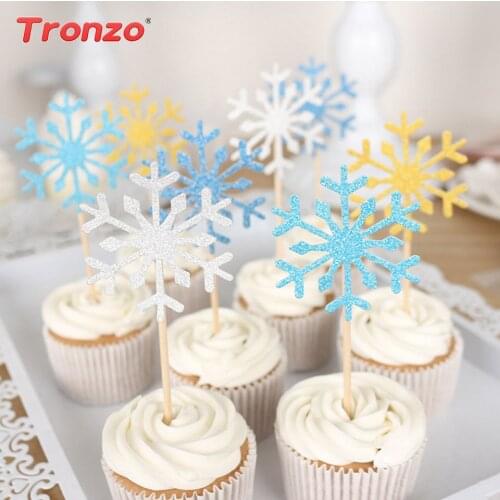 Tronzo 10pcs Frozen Snowflake Cupcake Toppers Brithday Party Decorations Glitter Snowflask Cake Toppers Baby Shower Kids Favor