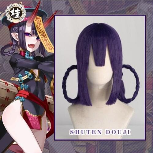 UWOWO Game Fate Grand Order/FGO Heroic Spirit Festive Wear: Shuten Dōji/Shuten Douji Cosplay wig 35cm Purple wig