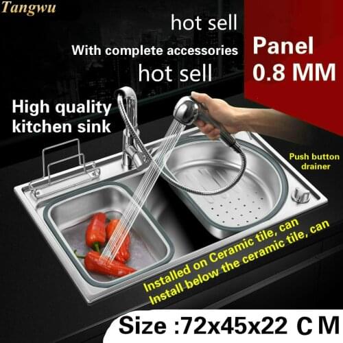 Tangwu The high-end kitchen sink 0.8 mm food grade stainless steel table control launching device single groove 72 x 45x22 CM