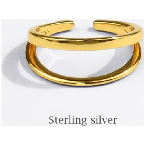 Sole Memory Double Line Simple 925 Sterling Silver Female Resizable Opening Rings SRI758