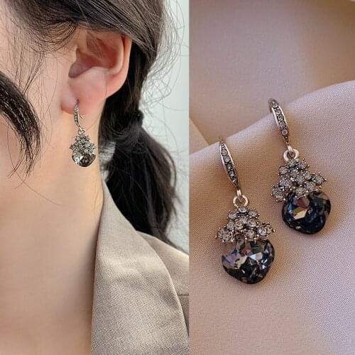Women Earrings Elegant Retro Purple Crystal Flower Drop Earrings For Women 2020 Trend Jewelry Wholesale