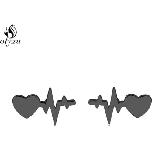 Oly2u Fashion ECG Earrings Stainless Steel Heartbeat Stud Earrings for Women Love Heart Charms Studs Medical Nurse Doctor Gift