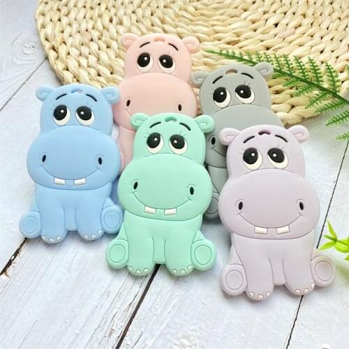 1pcs Baby mini Silicone Beads Cartoon Food Grade Pearl Rodent Teether Hippopo teether BPA Free chew Pacifier Chain Tool