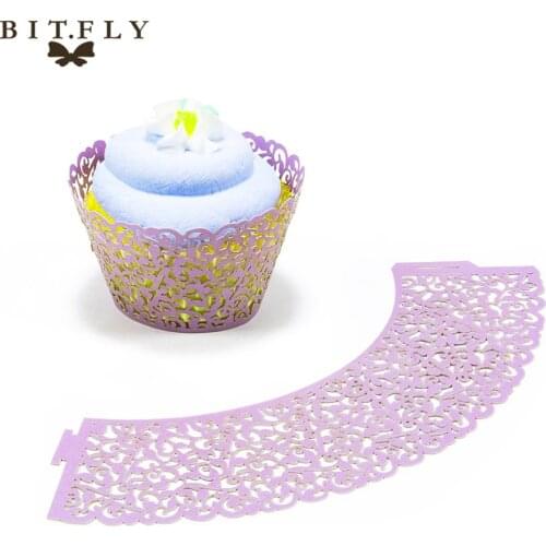 12pieces/lot Laser Cut Lace Wedding Cupcake Wrapper Filigree Vine Wraps Collars Cups Baby Shower Party Table Decoration