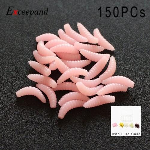 150 PCs Exceepand 2 cm Plastic Soft Bait Maggot Grub Smell Worm Glow Shrimps Fishing Lures With Lure Case Box Fishing Tackle