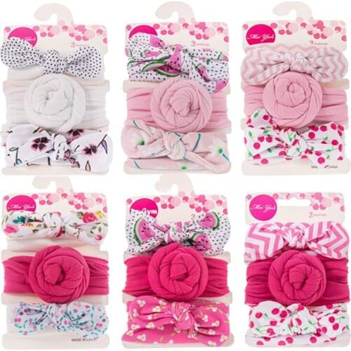 3 Pcs/Set Baby Girl Headband Striped Newborn Hairband Headbands For Girls Printed Bows Knot Infant Turban Baby Hair Accessories
