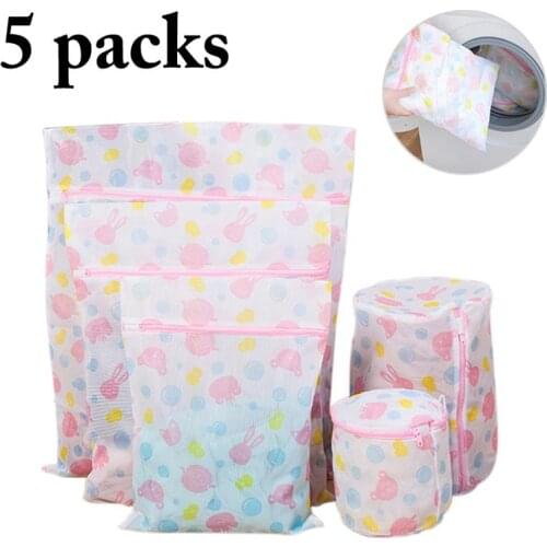5PCS Mesh Wash Bag Printed Thickened Zipper Wash Bag Mesh Laundry Bag Clothes Washing Machine laundry wash bags for Home
