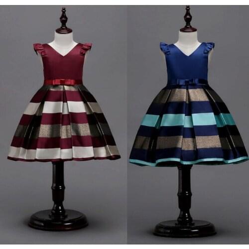 Flower Kids Girls Bowknot Striped Girl Princess Formal Gown Party Striped Ball Gown Tutu Dress Baby Girls Clothes Dresses 2-10T